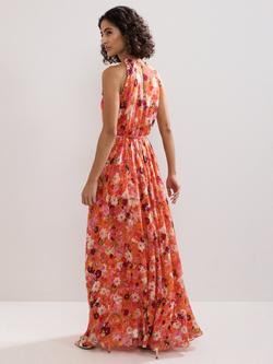 Phase Eight Zelah Floral Halterneck Maxi Dress - view 2, Orange