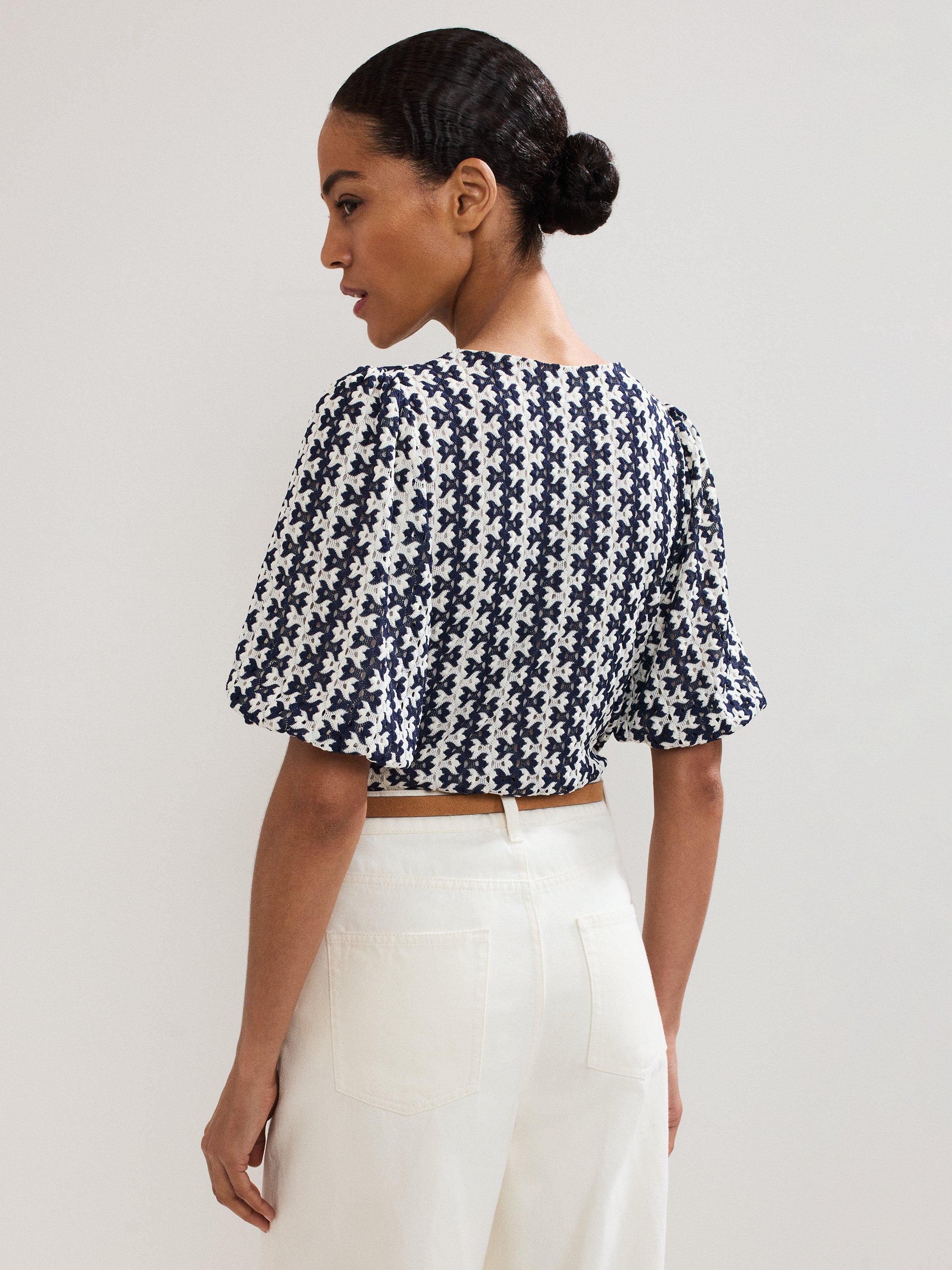 Product image 2 of 8, which shows Phase Eight Alba Textured Stripe Top, Navy/Ivory, 22