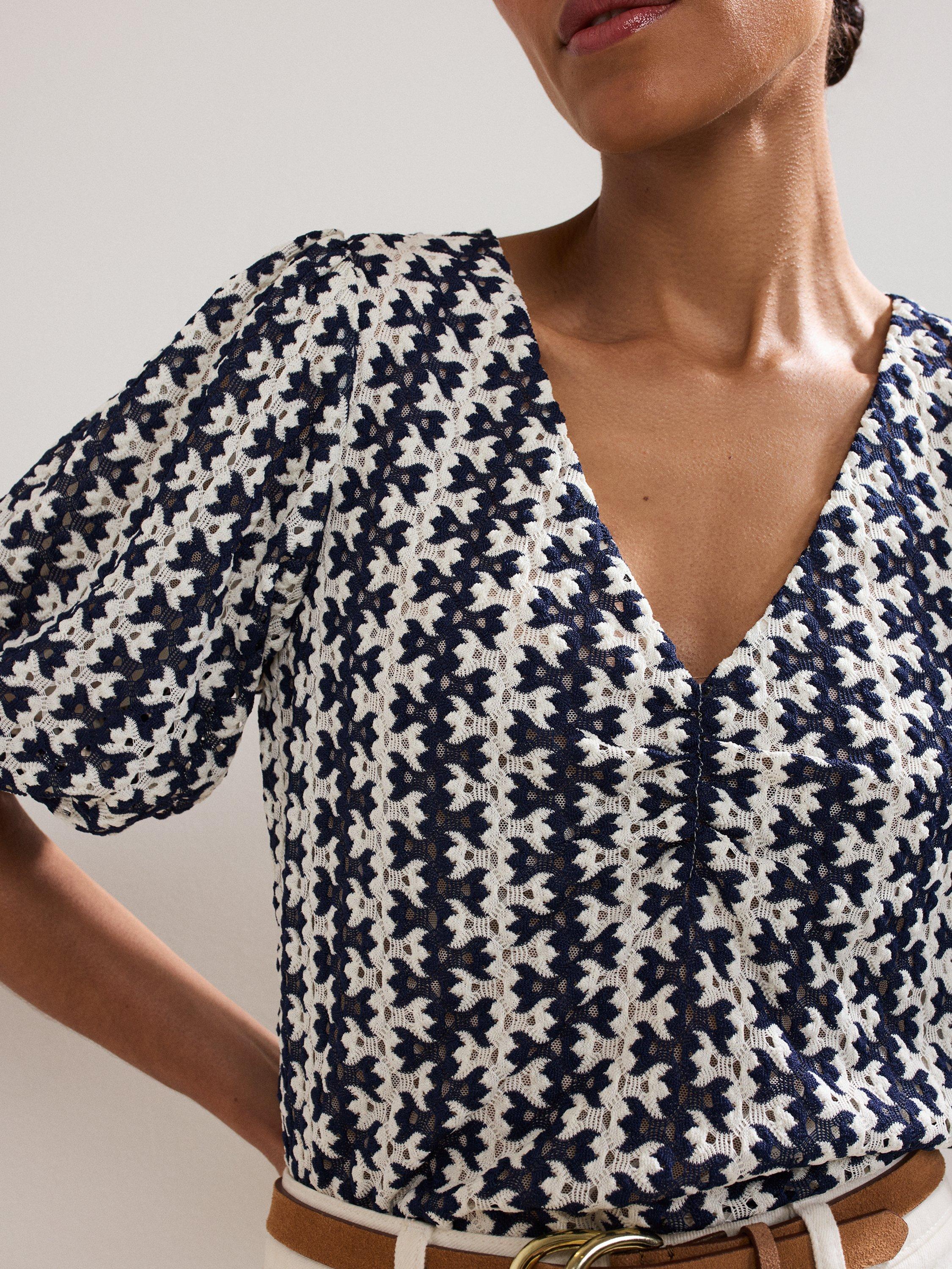 Product image 4 of 8, which shows Phase Eight Alba Textured Stripe Top, Navy/Ivory, 22