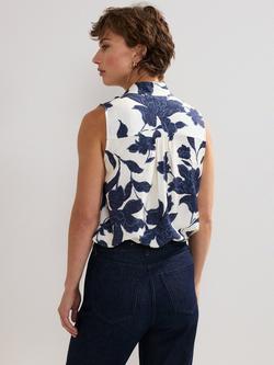 Phase Eight Junie Floral Tie Neck Blouse - view 2, Navy/Ivory