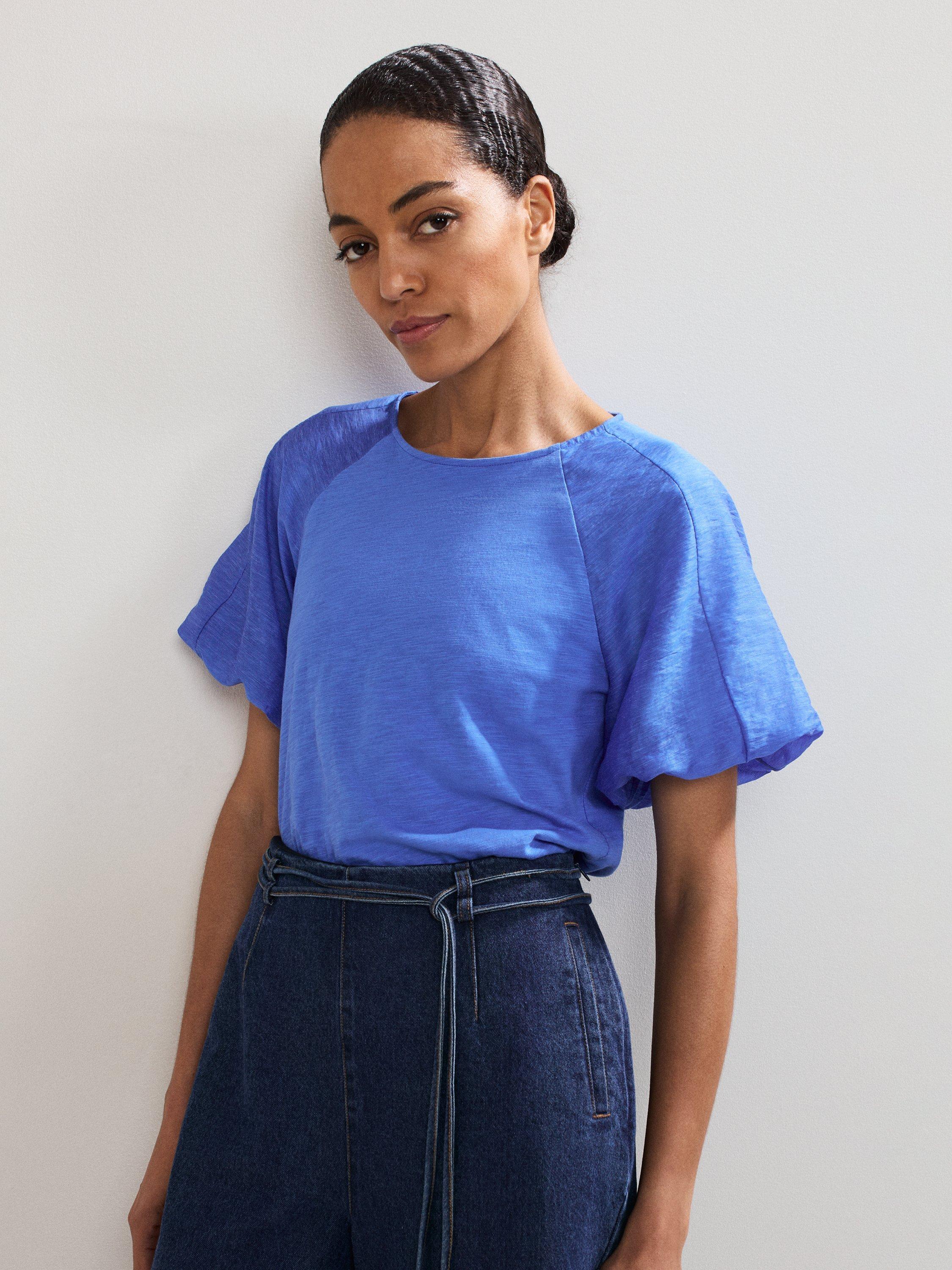 Product image 1 of 7, which shows Phase Eight Tate Puff Sleeve Top, Blue, 8