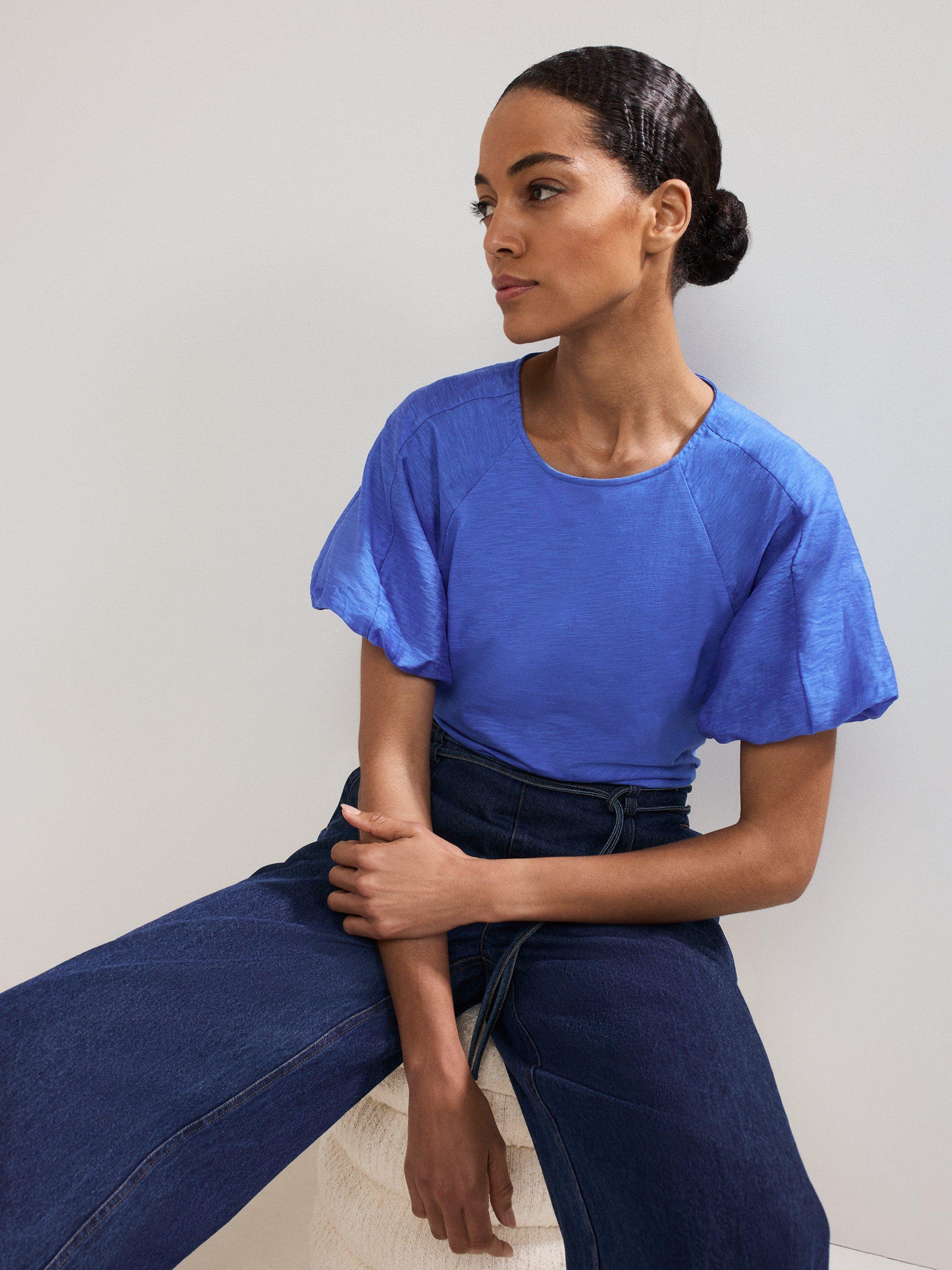 Product image 7 of 7, which shows Phase Eight Tate Puff Sleeve Top, Blue, 8