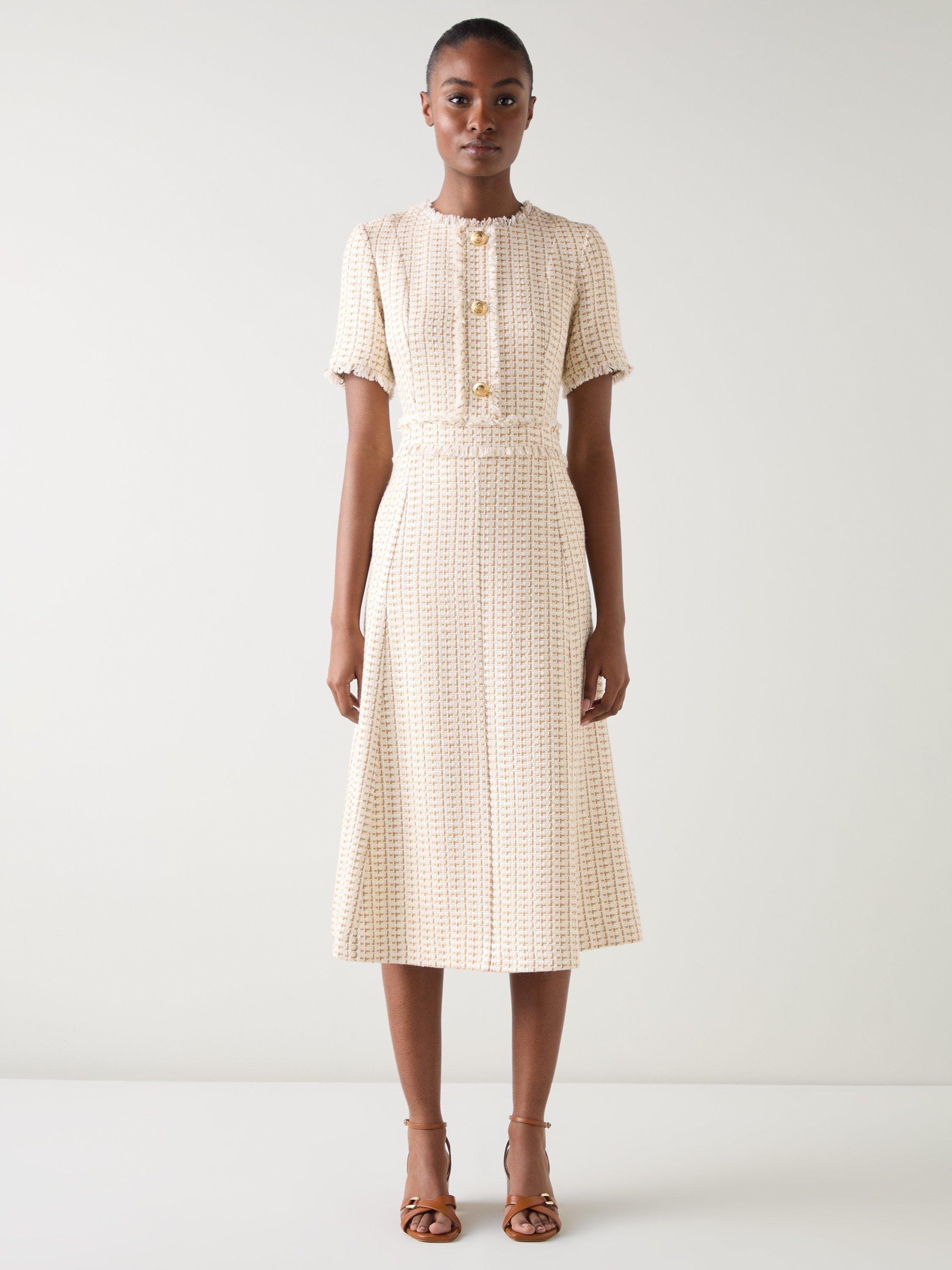 L.K.Bennett Julia Tweed Midi Dress, Camel/Cream
