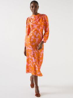L.K.Bennett Samantha Floral Jacquard Midi Dress, Orange/Multi, Orange/Multi