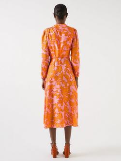 L.K.Bennett Samantha Floral Jacquard Midi Dress, Orange/Multi - view 2, Orange/Multi