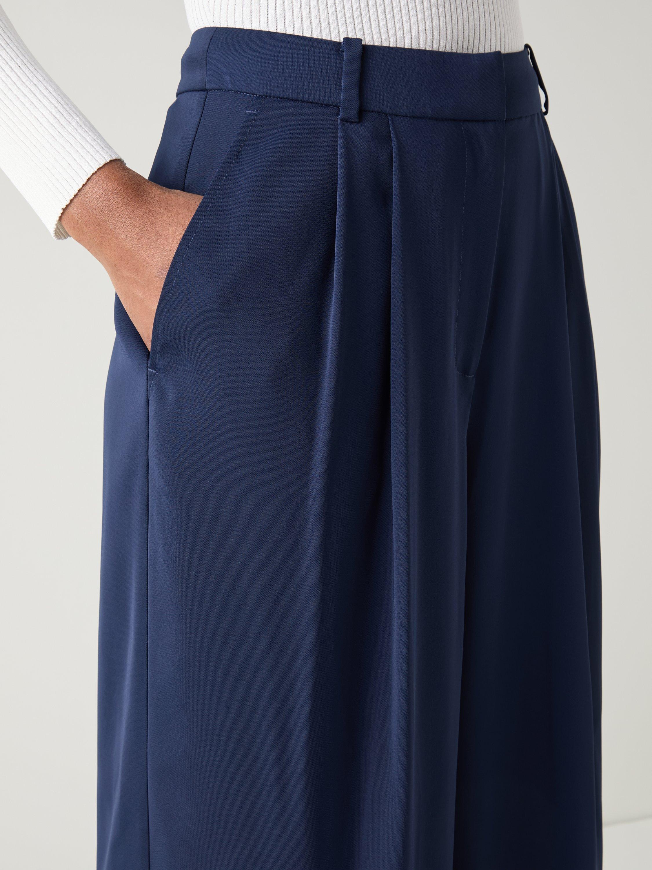 Product image 4 of 5, which shows L.K.Bennett Sykes Crepe Wide Leg Trousers, Navy, 6