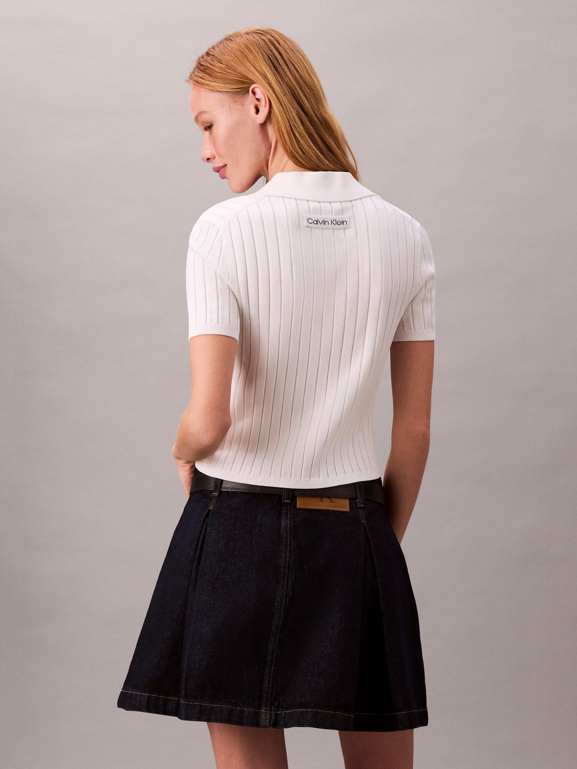 Product image 2 of 5, which shows Calvin Klein Classic Pleated Cotton Denim Skirt, Ck Classic Rinse, 26