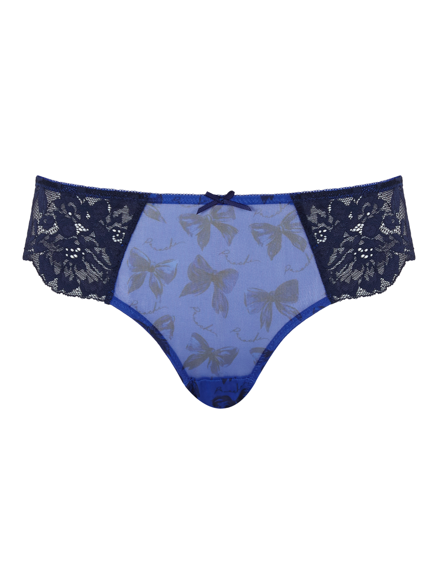 Product image 5 of 11, which shows Panache Tango Leaves Print Brazilian Briefs, Navy/Champagne, 10