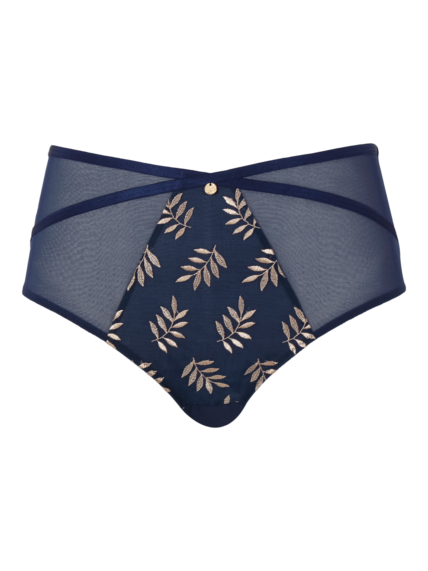 Product image 5 of 5, which shows Panache Tango Leaves Print DeepU Full Briefs, Navy/Champagne, 10