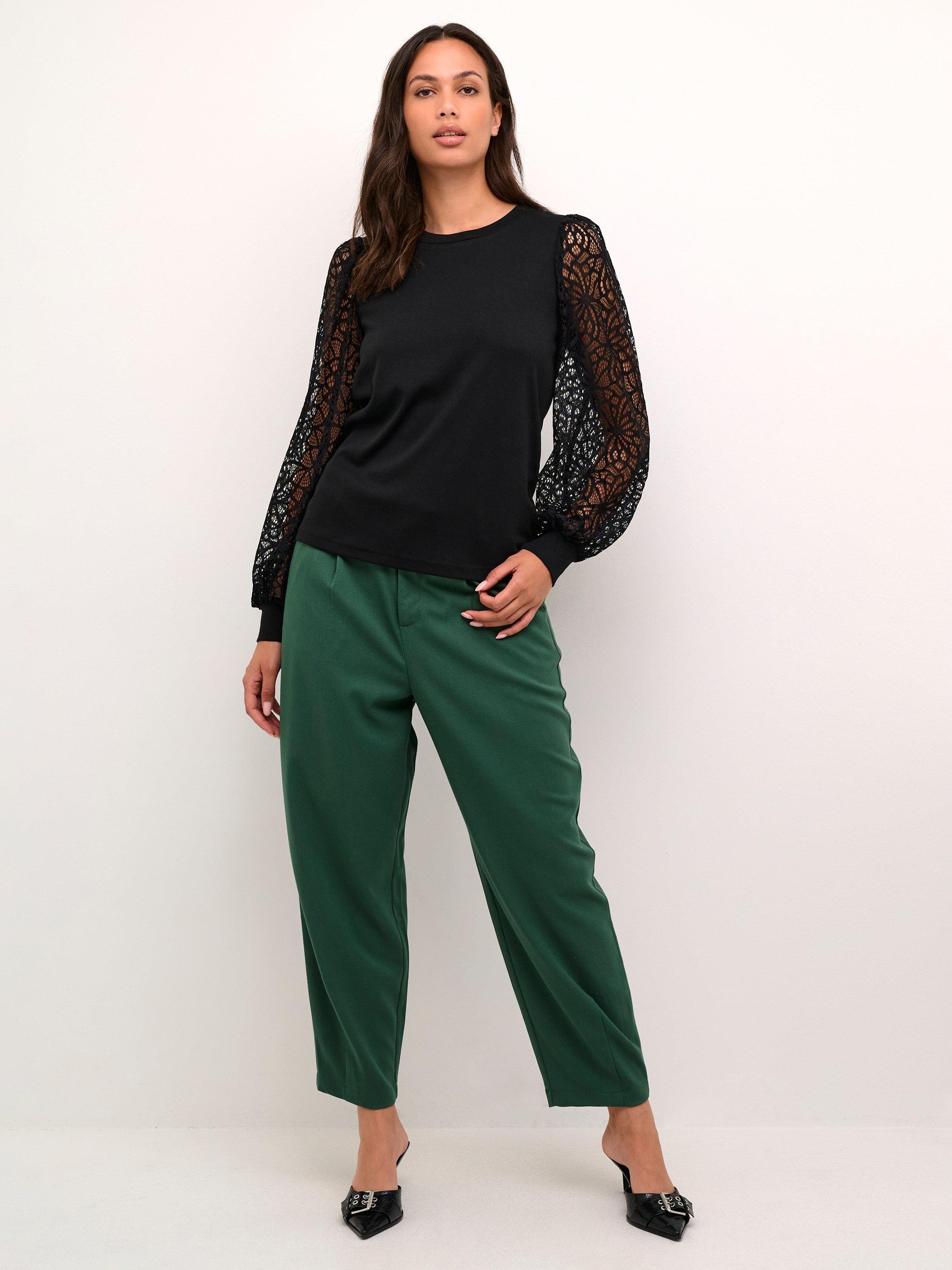 Product image 3 of 6, which shows KAFFE Becca Floral Lace Sleeve Top, Black Deep, XXL