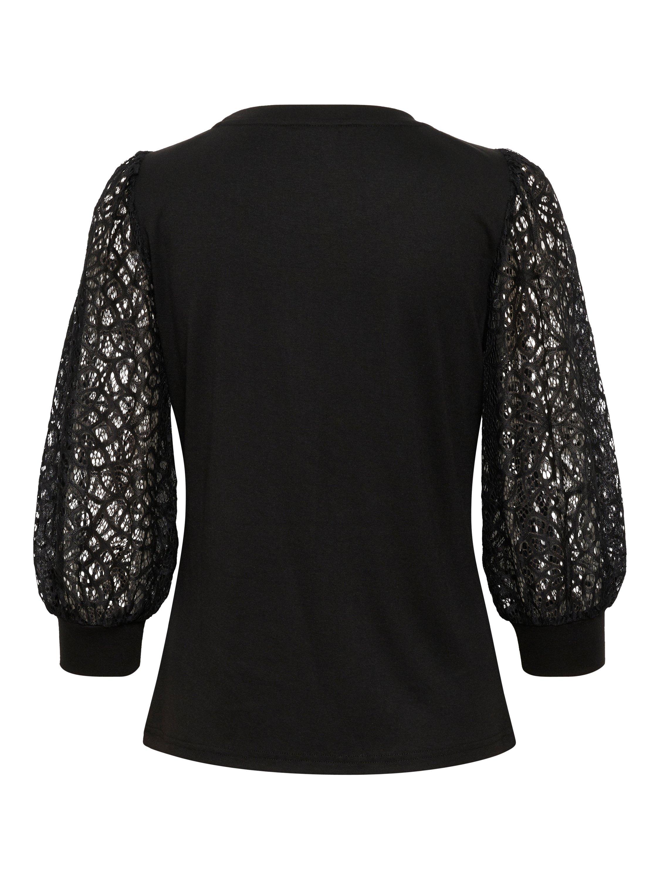 Product image 6 of 6, which shows KAFFE Becca Floral Lace Sleeve Top, Black Deep, XXL