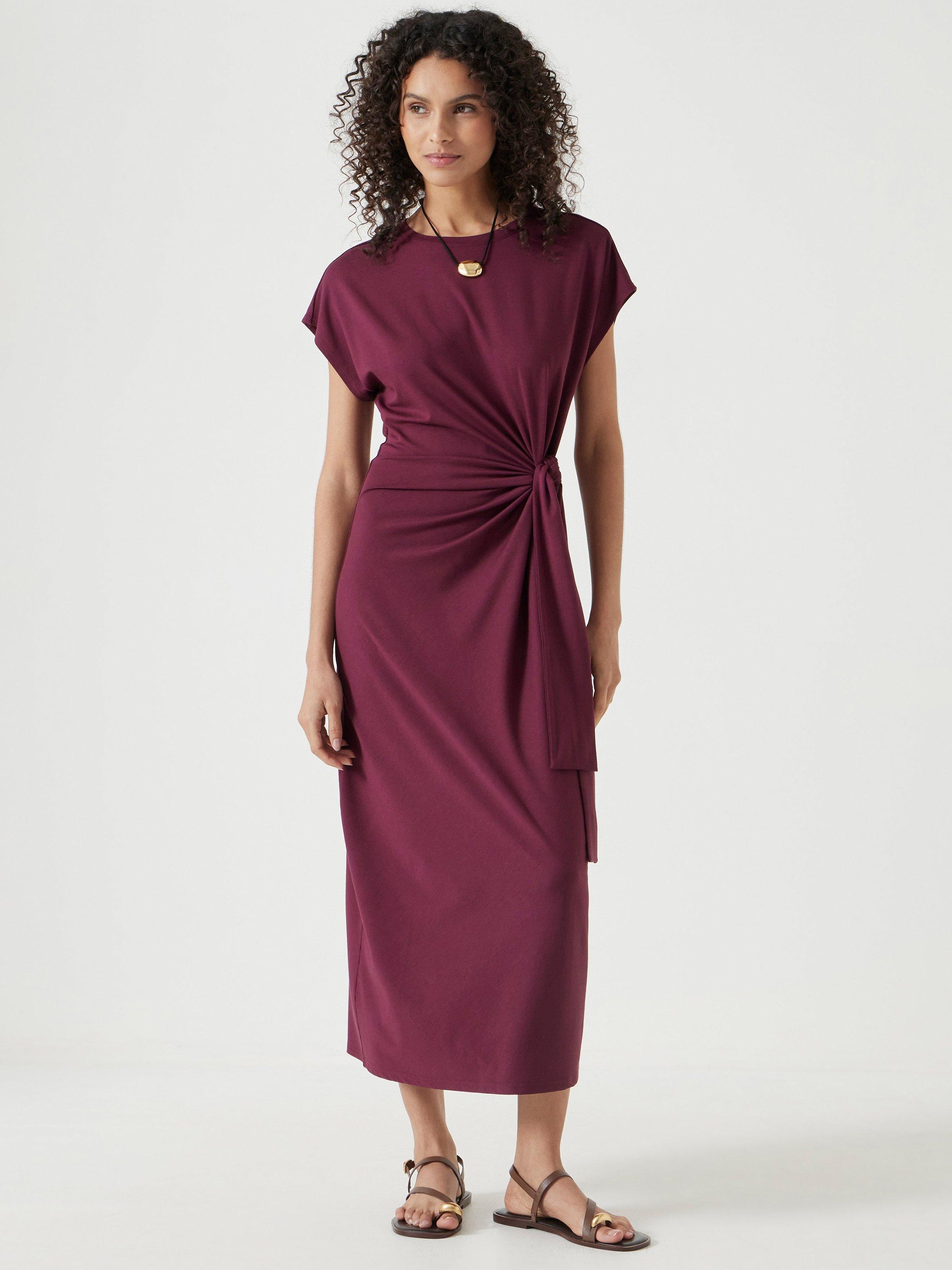Product image 1 of 5, which shows HUSH Trinny Draped Waist Jersey Dress, Maroon Red, 4