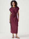 HUSH Trinny Draped Waist Jersey Dress, Maroon Red