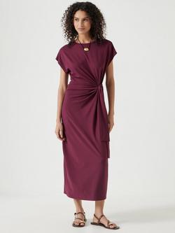 HUSH Trinny Draped Waist Jersey Dress, Maroon Red, Maroon Red