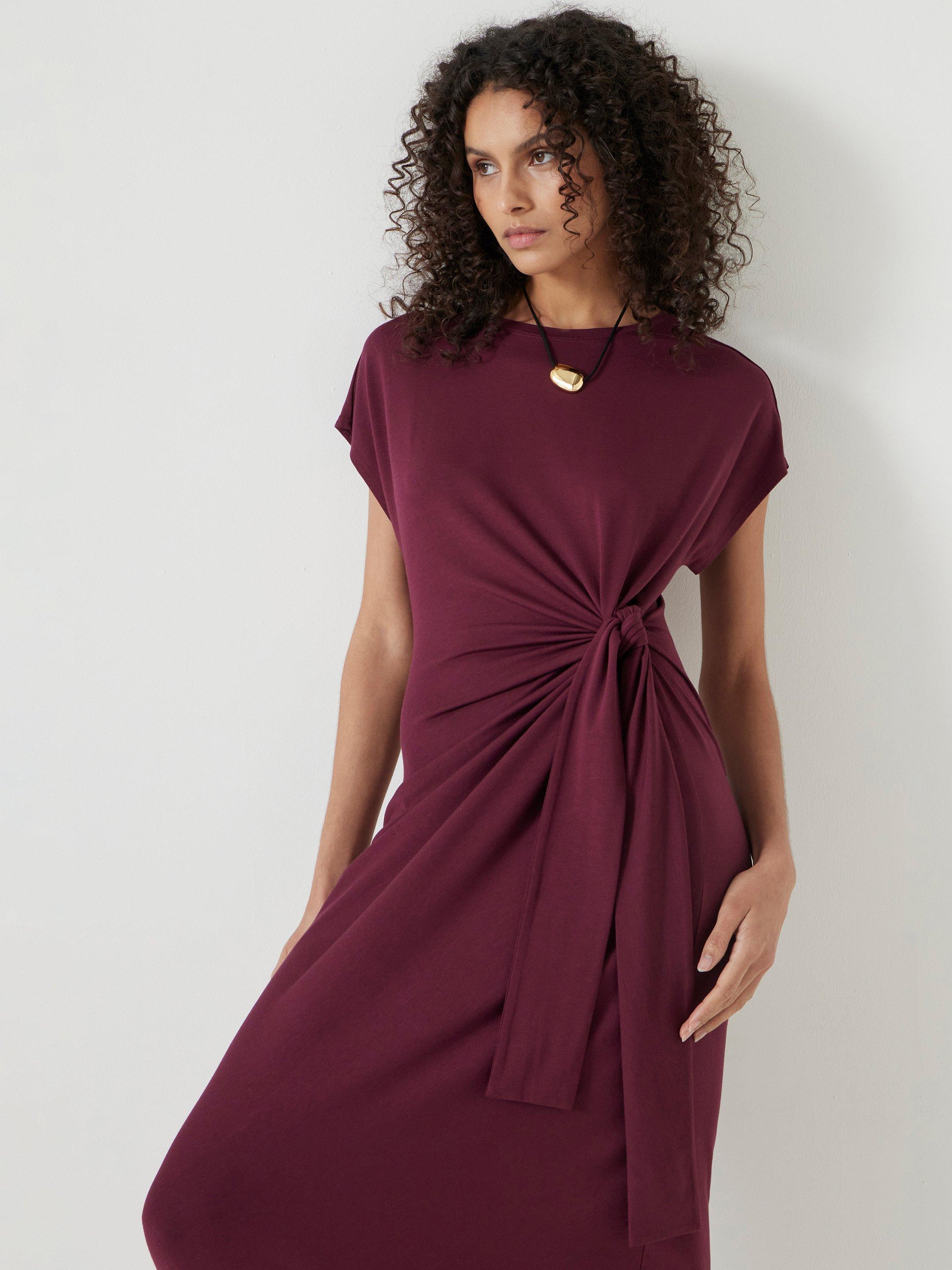 Product image 2 of 5, which shows HUSH Trinny Draped Waist Jersey Dress, Maroon Red, 4