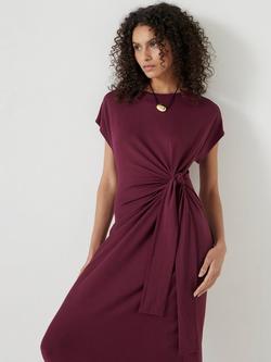HUSH Trinny Draped Waist Jersey Dress, Maroon Red - view 2, Maroon Red