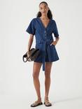 HUSH Eileen Denim Playsuit, Mid Blue Authentic