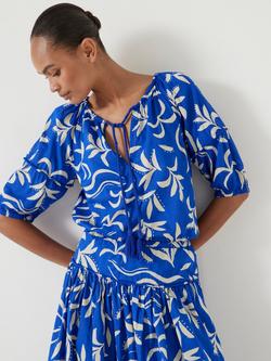 HUSH Balloon Sleeve Patterned Blouse, Cobalt/White