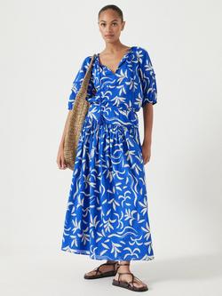 HUSH Balloon Sleeve Patterned Blouse - view 2, Cobalt/White