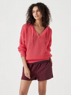 HUSH Waffle Open Stitch Hoodie, Coral Pink