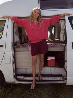 HUSH Waffle Open Stitch Hoodie - view 2, Coral Pink