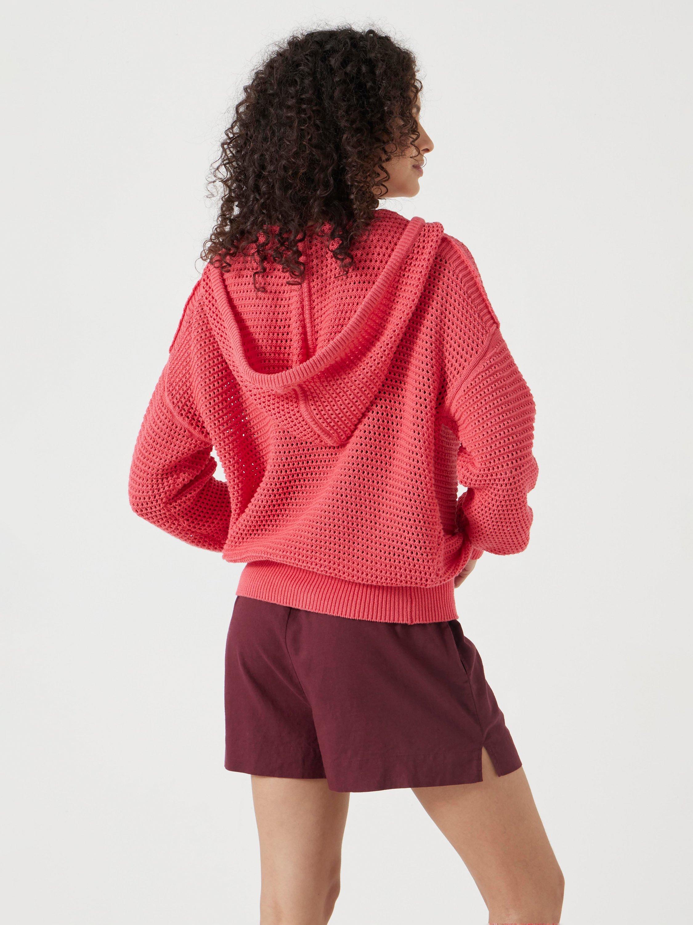 Product image 4 of 6, which shows HUSH Waffle Open Stitch Hoodie, Coral Pink, L-XL