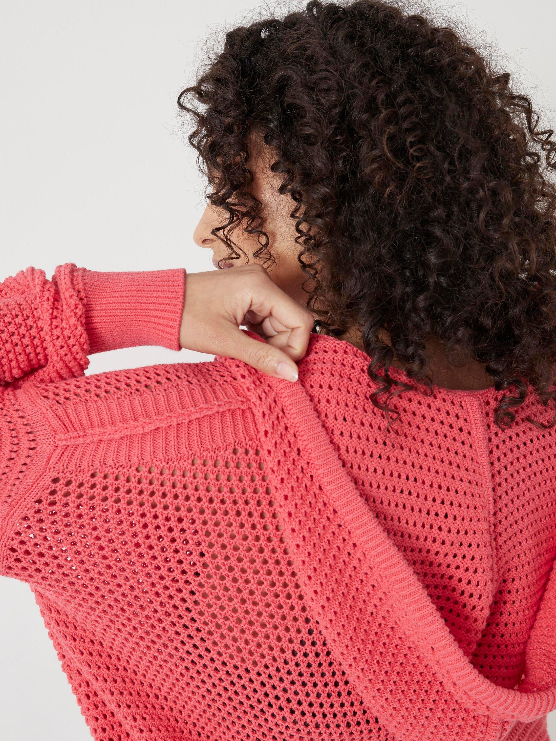 Product image 5 of 6, which shows HUSH Waffle Open Stitch Hoodie, Coral Pink, L-XL