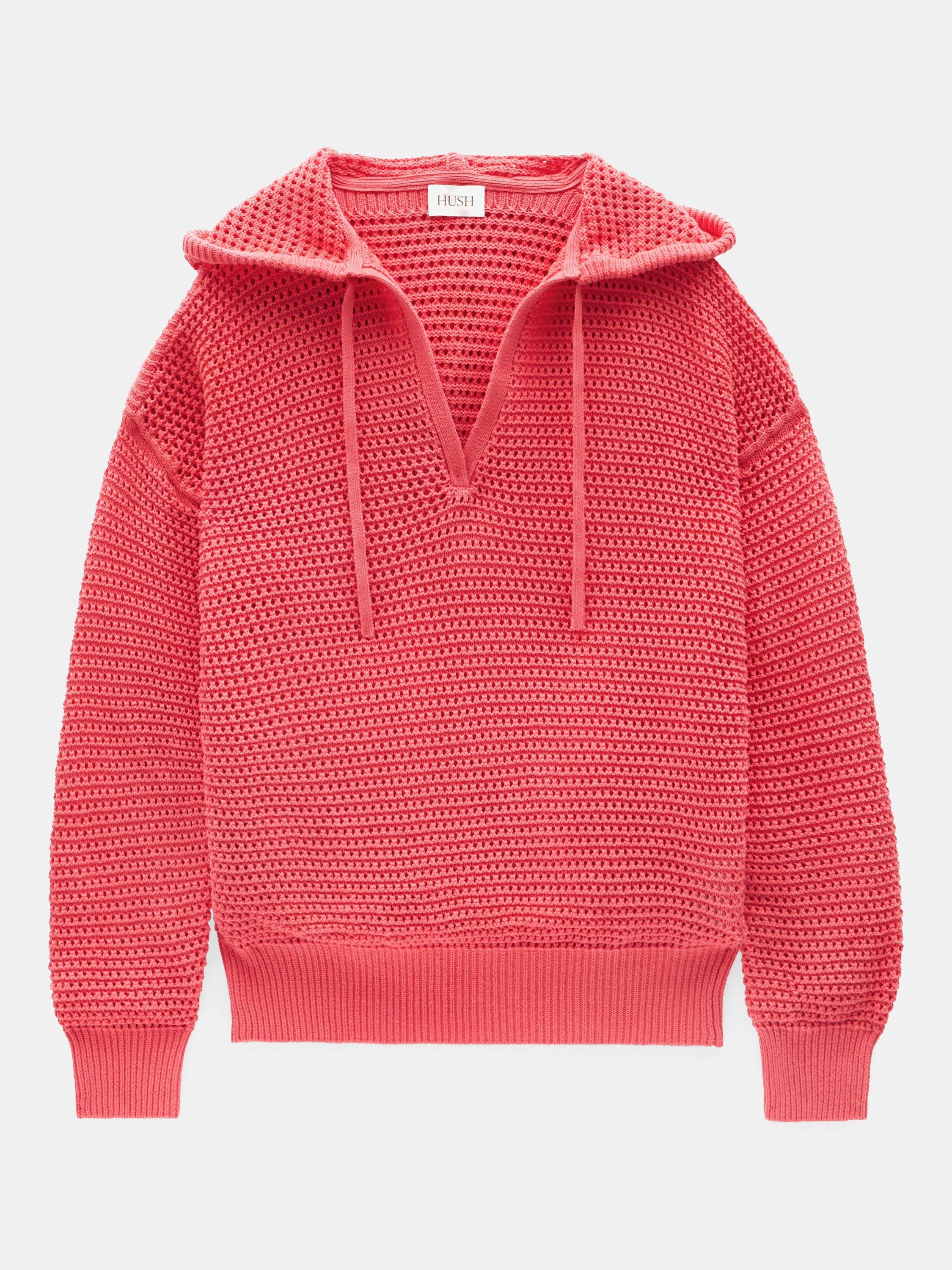 Product image 6 of 6, which shows HUSH Waffle Open Stitch Hoodie, Coral Pink, L-XL