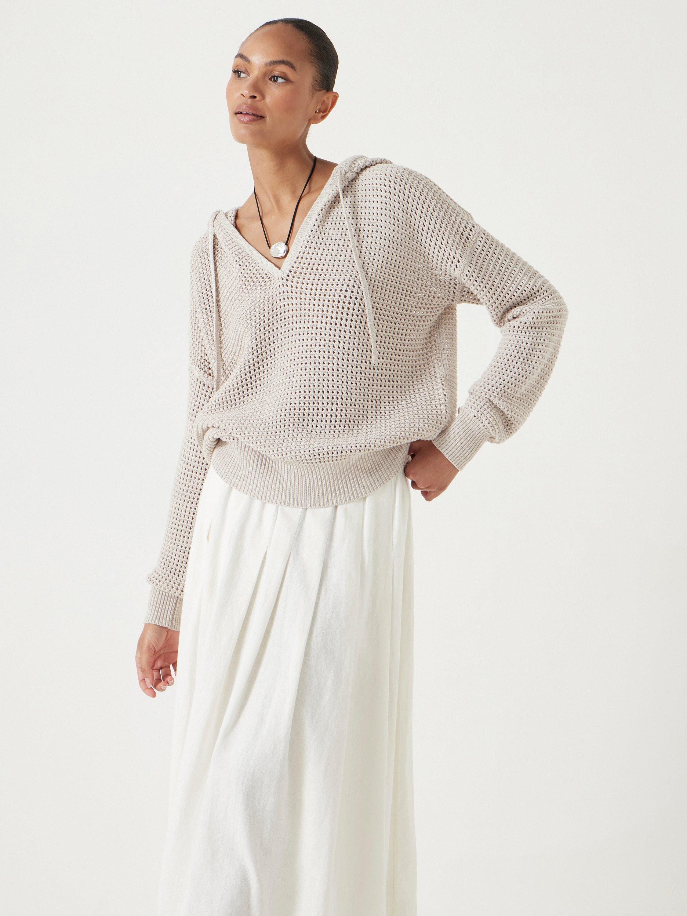 Product image 1 of 5, which shows HUSH Waffle Open Stitch Hoodie, Stone White, XS-S
