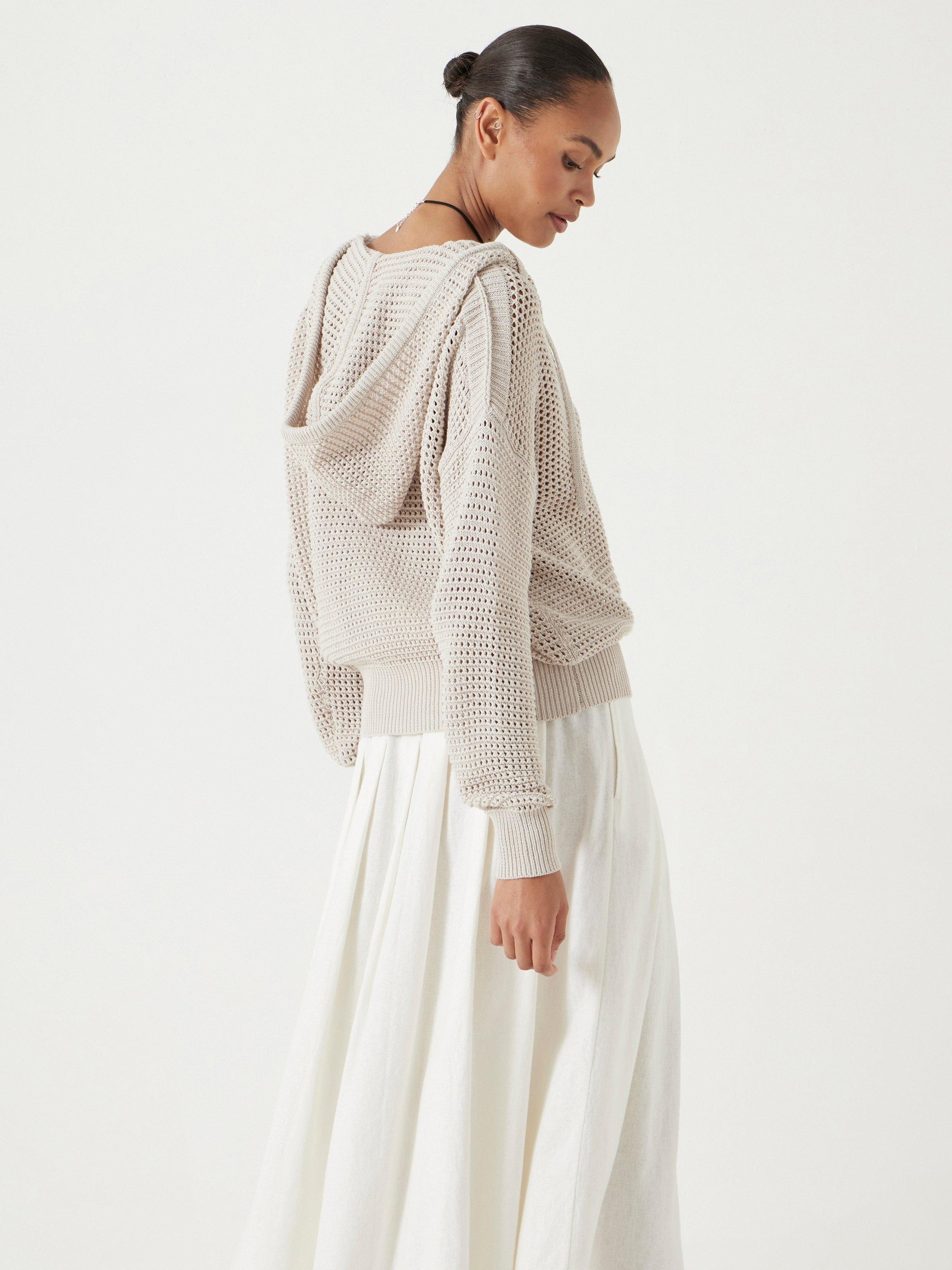 Product image 3 of 5, which shows HUSH Waffle Open Stitch Hoodie, Stone White, XS-S