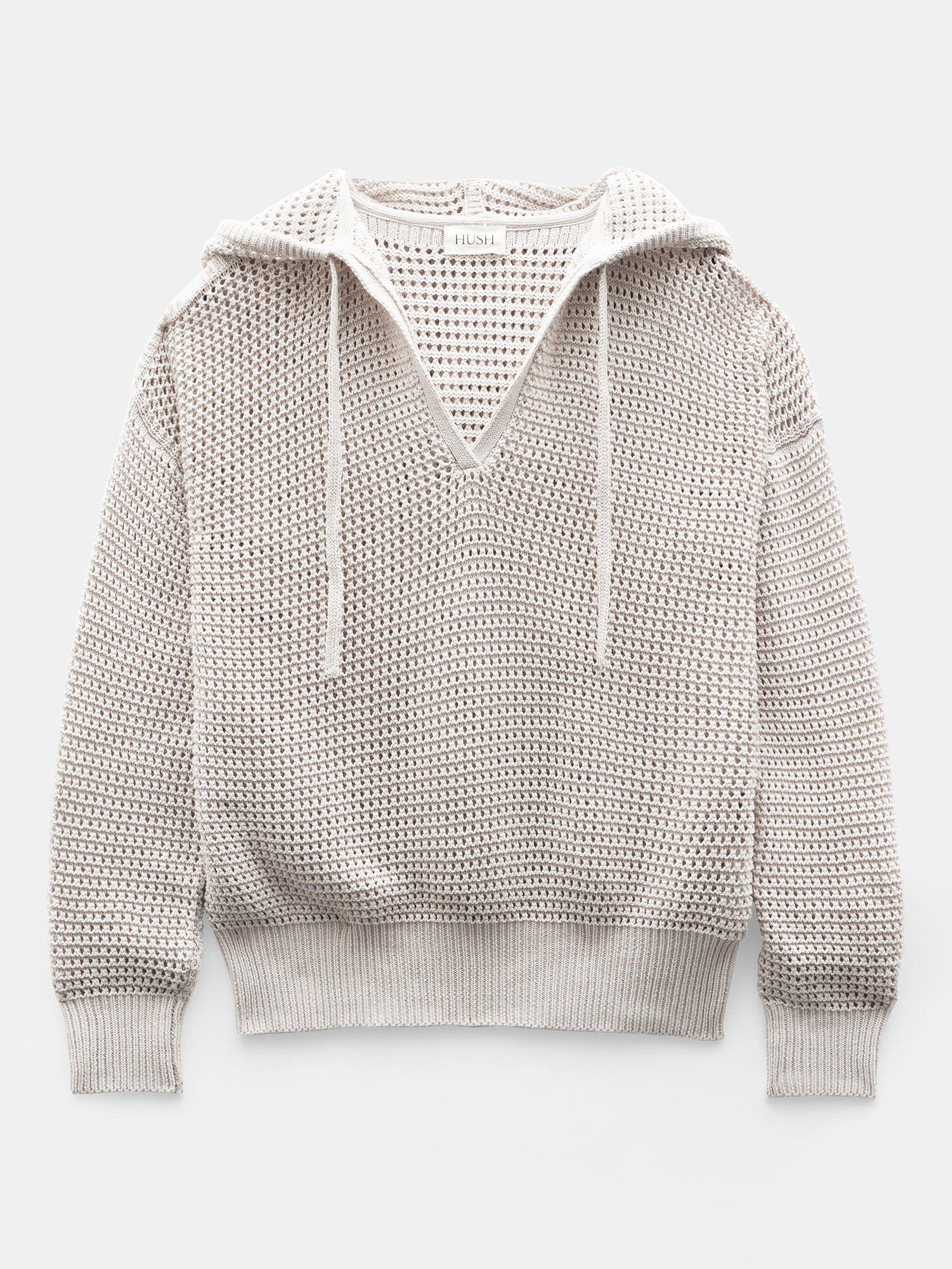 Product image 4 of 5, which shows HUSH Waffle Open Stitch Hoodie, Stone White, XS-S