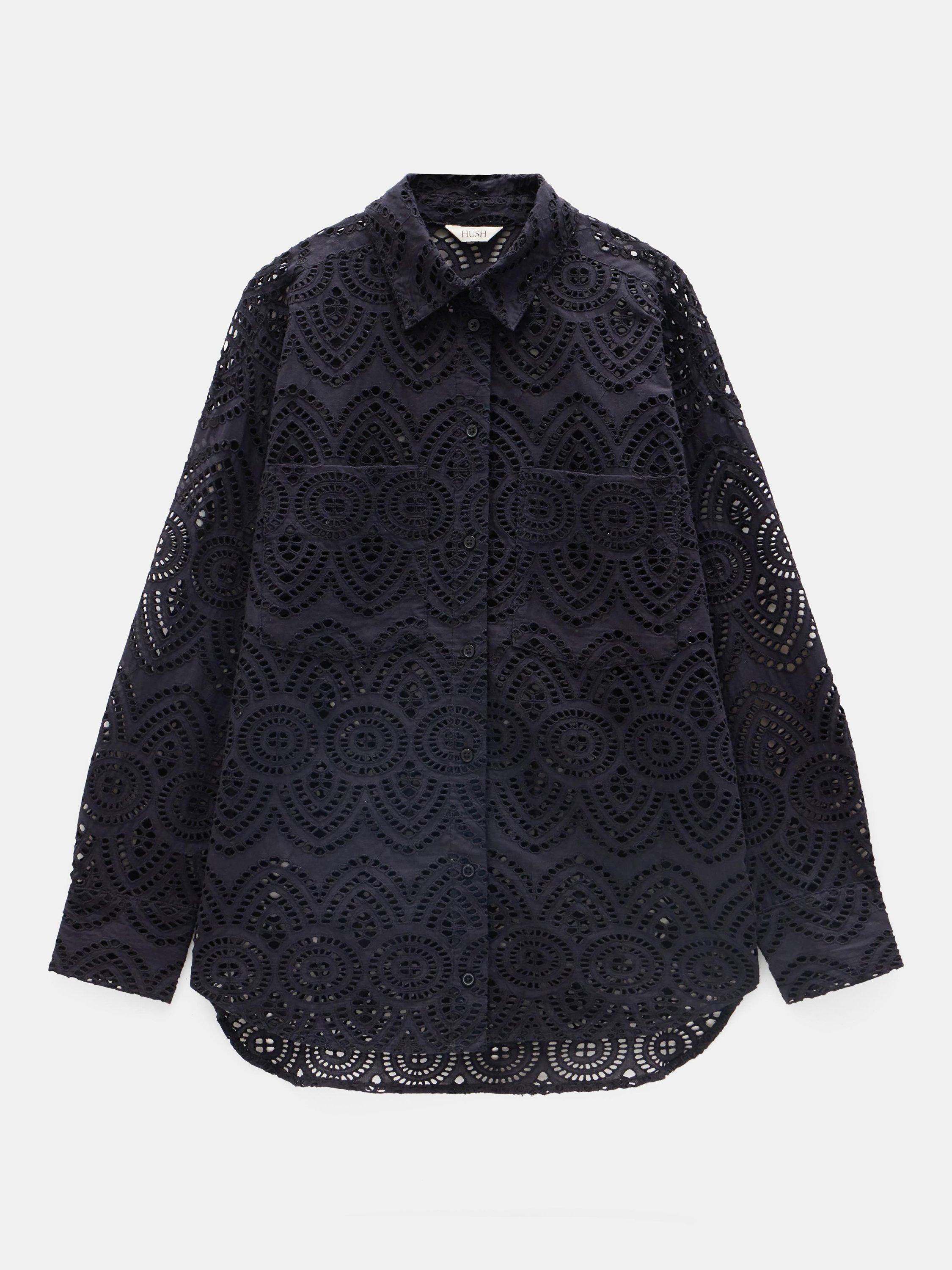 Product image 5 of 5, which shows HUSH Broderie Cotton Shirt, Black, XXS