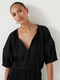 HUSH Mae Crinkle Balloon Sleeve Blouse, Black