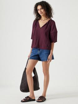 HUSH Mae Crinkle Balloon Sleeve Blouse - view 2, Wine Red