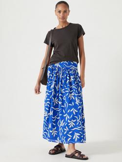 HUSH Gathered Cotton Maxi Skirt - view 2, Cobalt/White