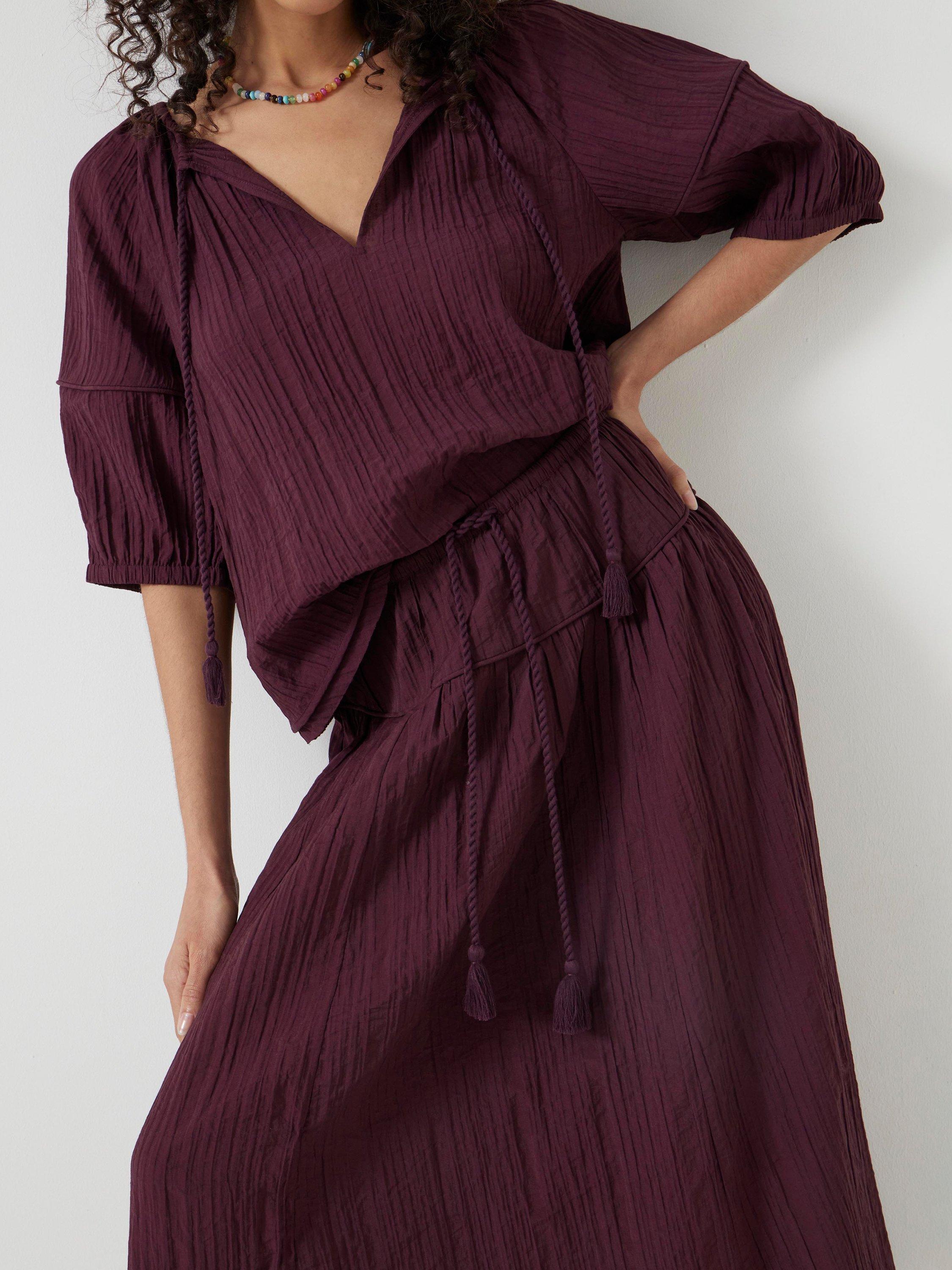 Product image 3 of 5, which shows HUSH Gathered Maxi Skirt, Wine Red, XXS