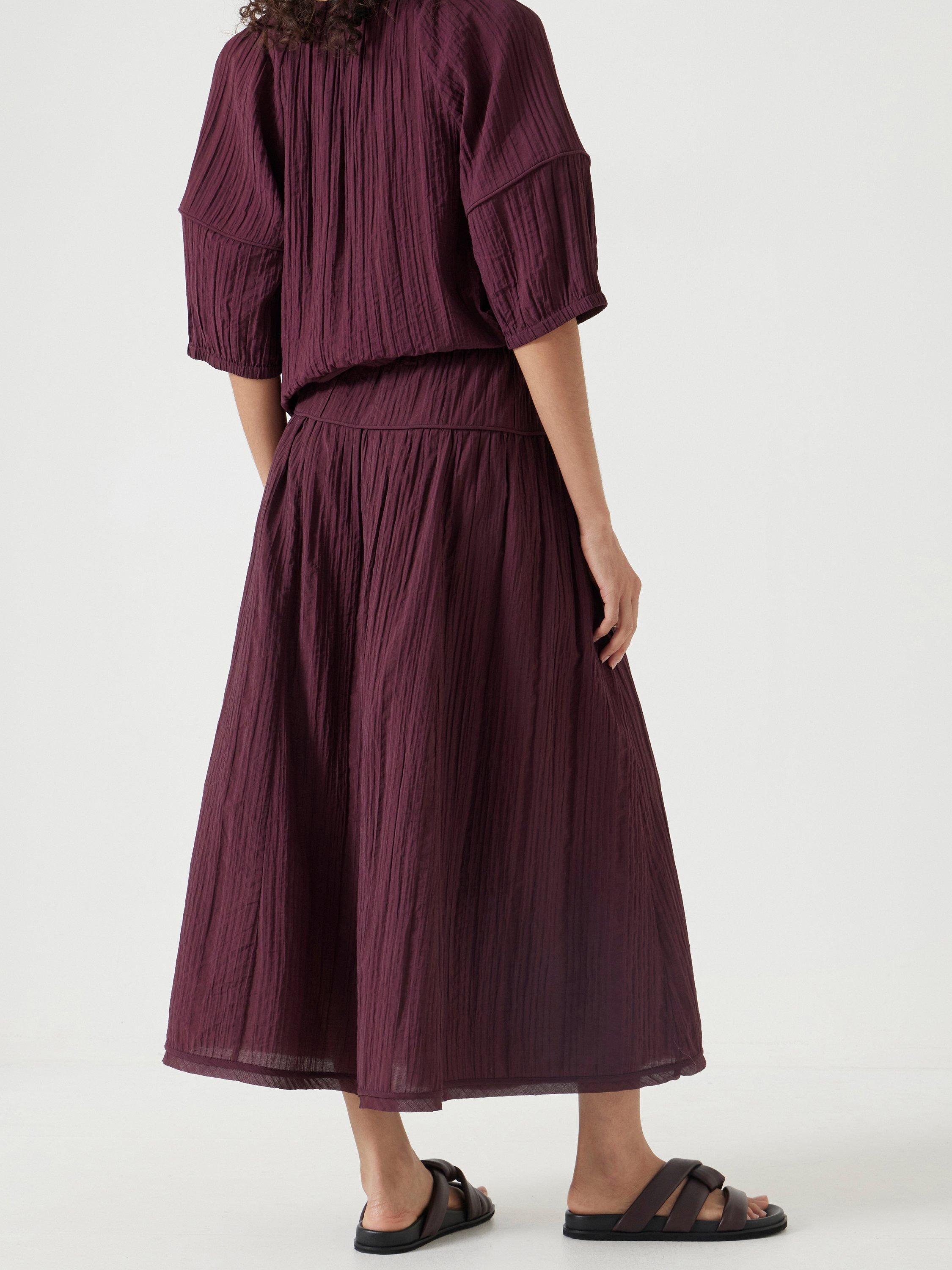 Product image 5 of 5, which shows HUSH Gathered Maxi Skirt, Wine Red, XXS