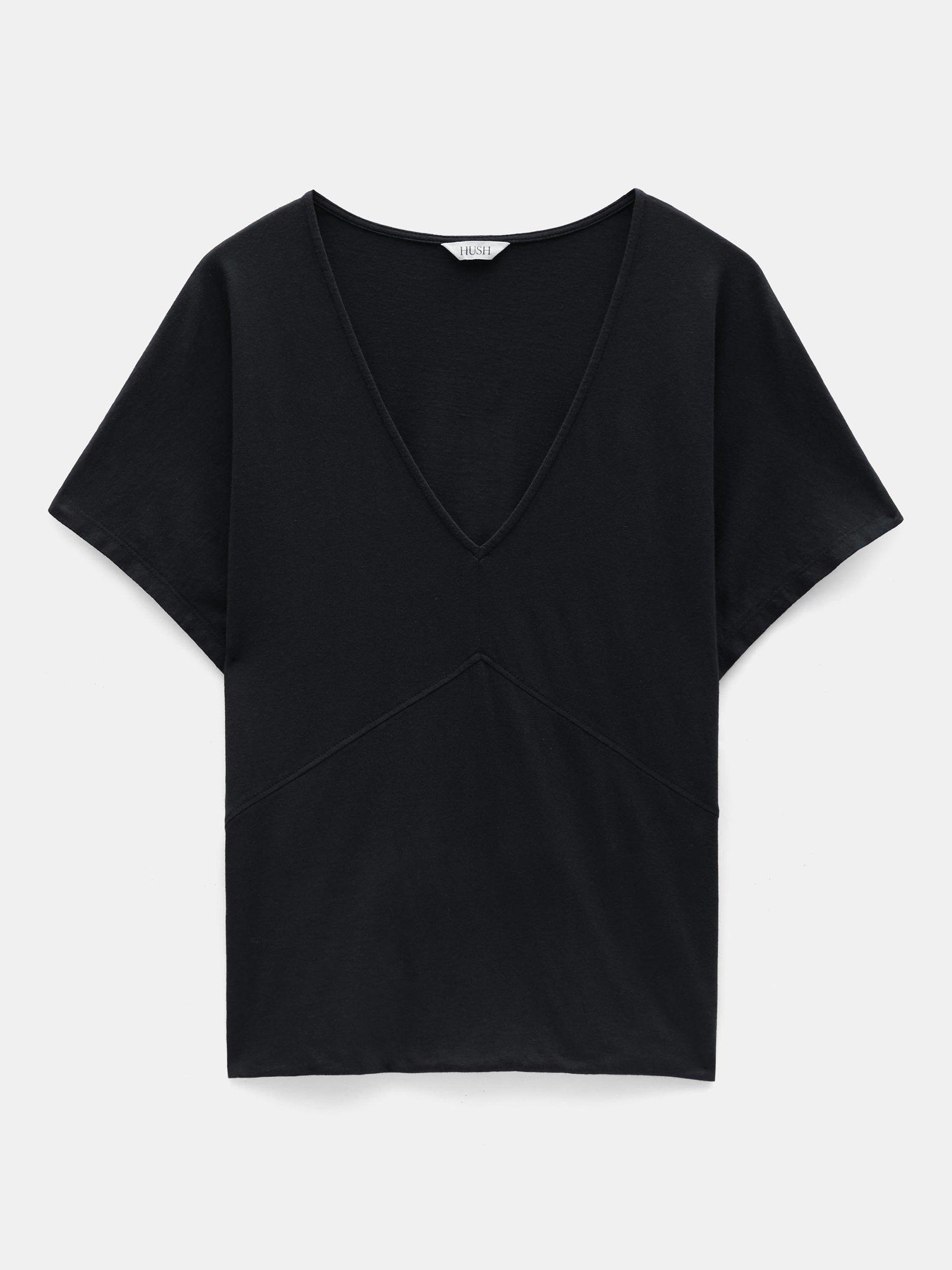 Product image 4 of 5, which shows HUSH Relaxed Fit V-Neck T-Shirt, Black, XXS