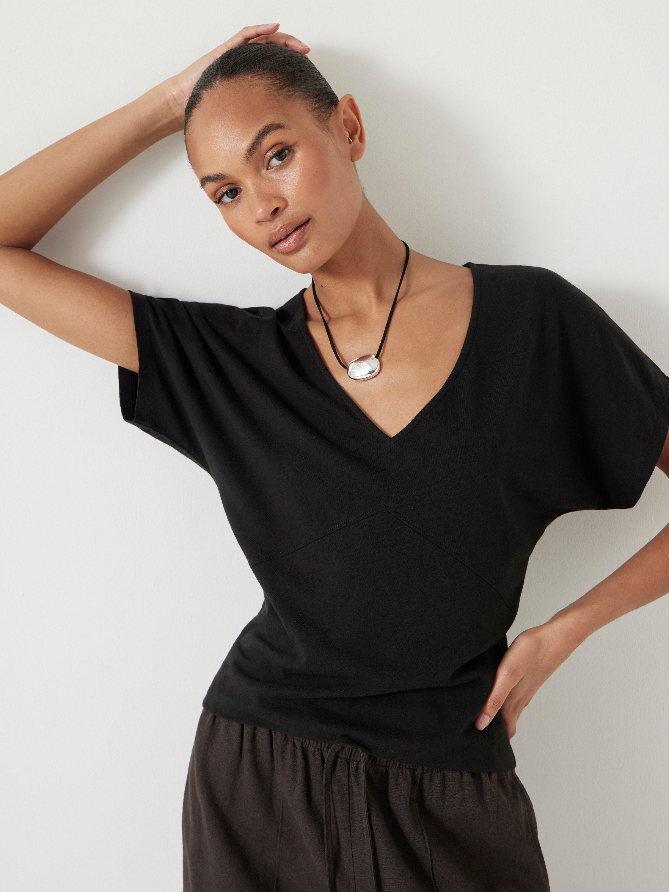 Product image 5 of 5, which shows HUSH Relaxed Fit V-Neck T-Shirt, Black, XXS