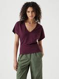 HUSH Relaxed Fit V-Neck T-Shirt, Maroon Red