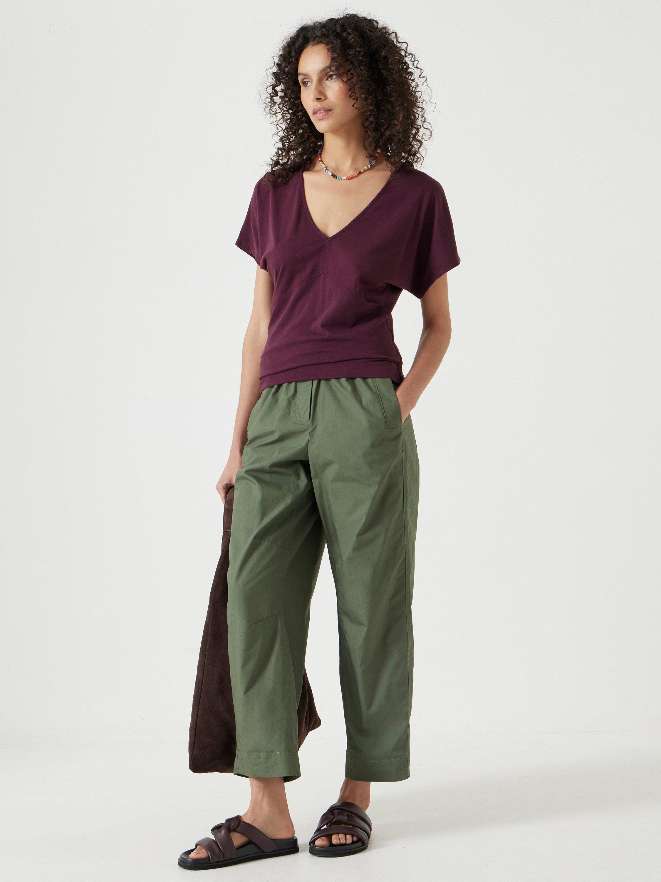 Product image 2 of 5, which shows HUSH Relaxed Fit V-Neck T-Shirt, Maroon Red, XXS