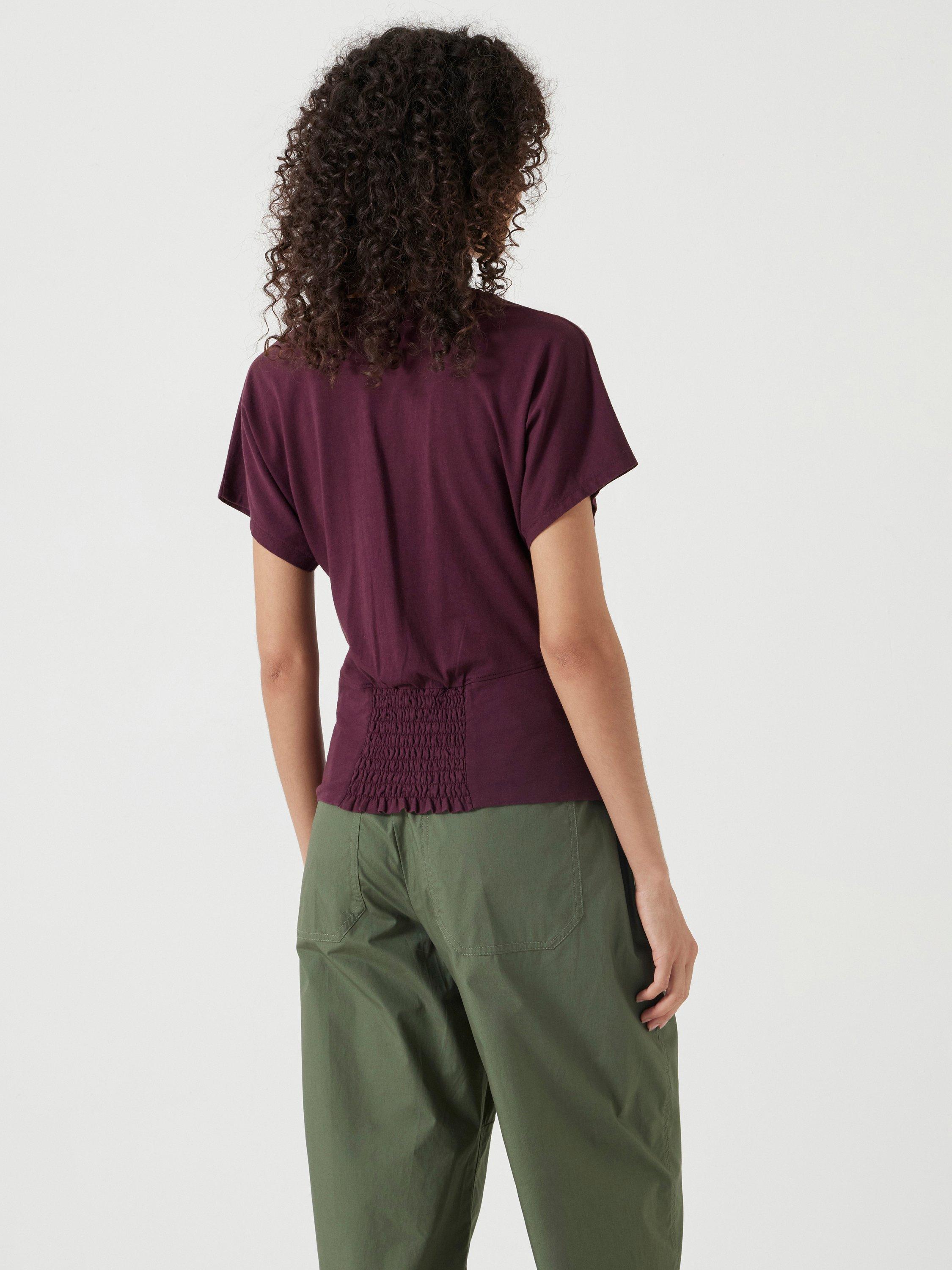 Product image 3 of 5, which shows HUSH Relaxed Fit V-Neck T-Shirt, Maroon Red, XXS