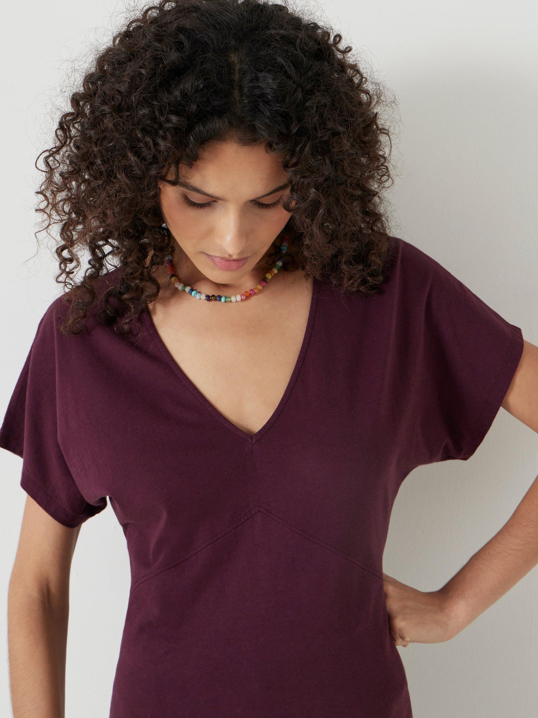 Product image 5 of 5, which shows HUSH Relaxed Fit V-Neck T-Shirt, Maroon Red, XXS