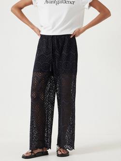 HUSH Broderie Cotton Trousers, Black