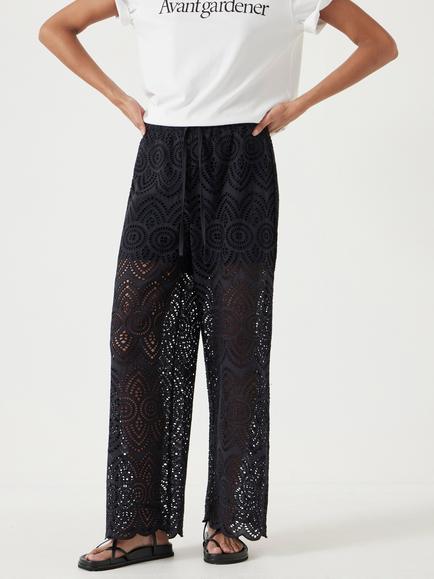 HUSH Broderie Cotton Trousers, Black
