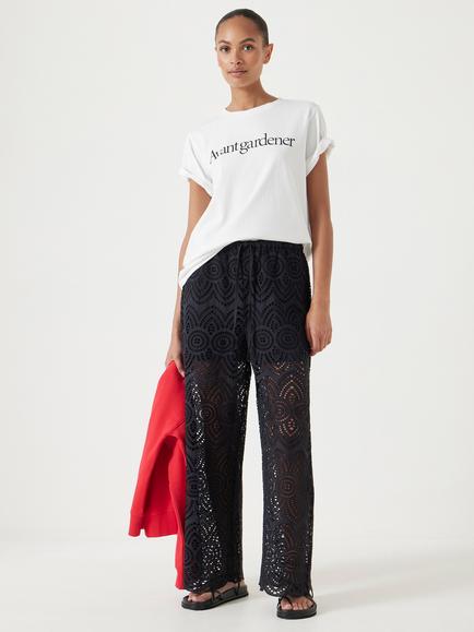 HUSH Broderie Cotton Trousers - view 2, Black
