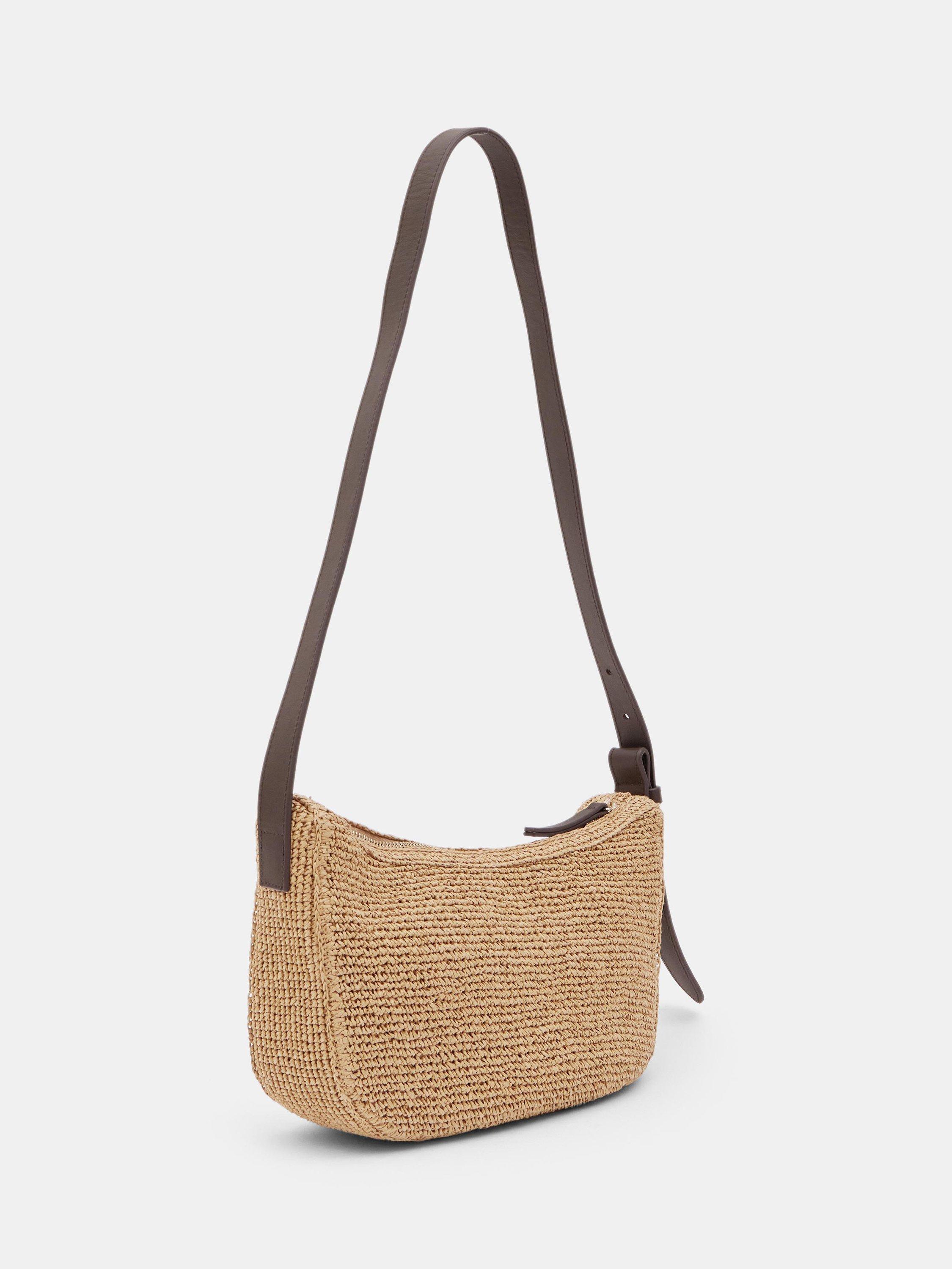 Product image 3 of 4, which shows HUSH Leather Strap Raffia Crossbody Bag, Natural, One Size