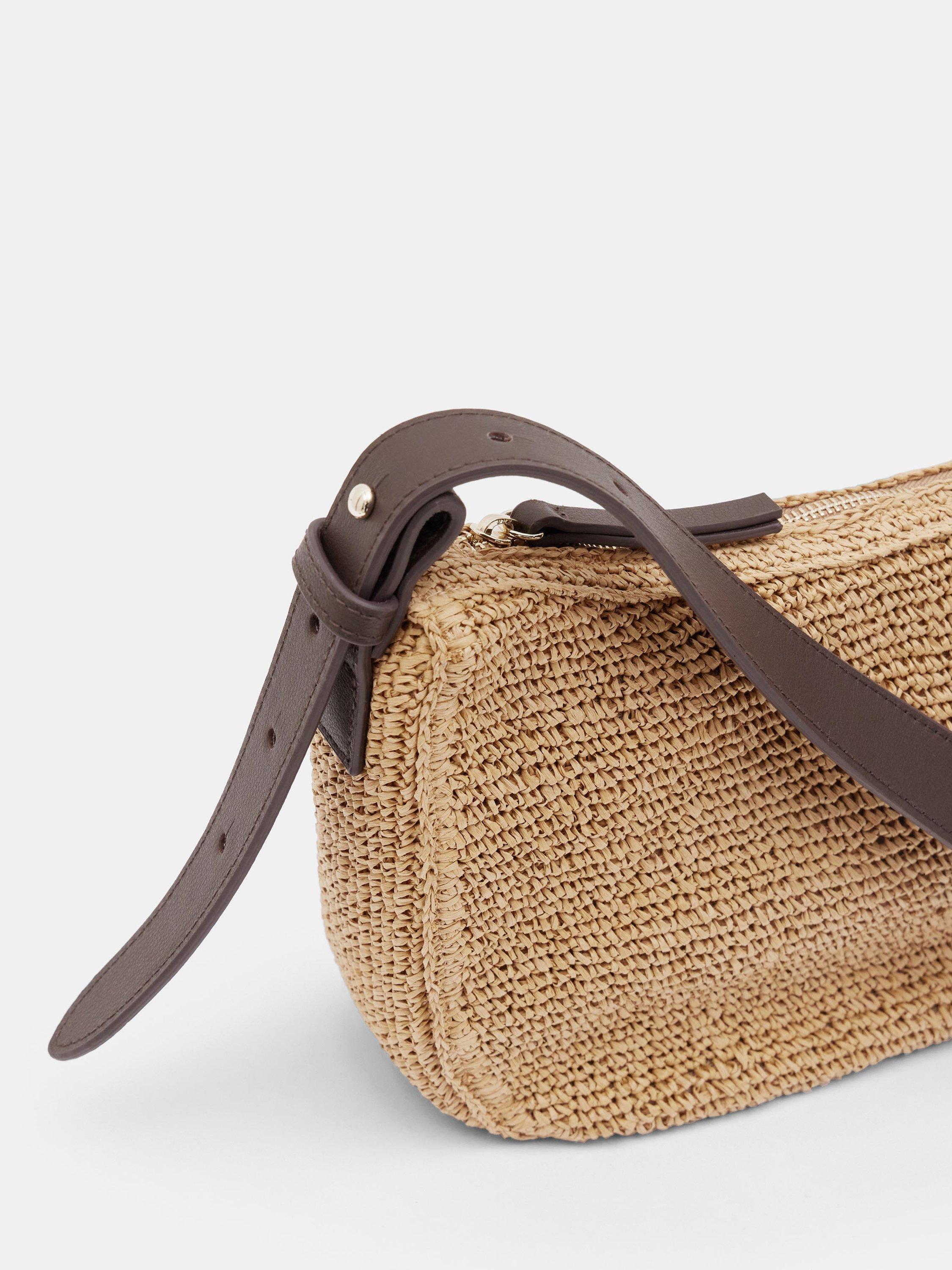 Product image 4 of 4, which shows HUSH Leather Strap Raffia Crossbody Bag, Natural, One Size