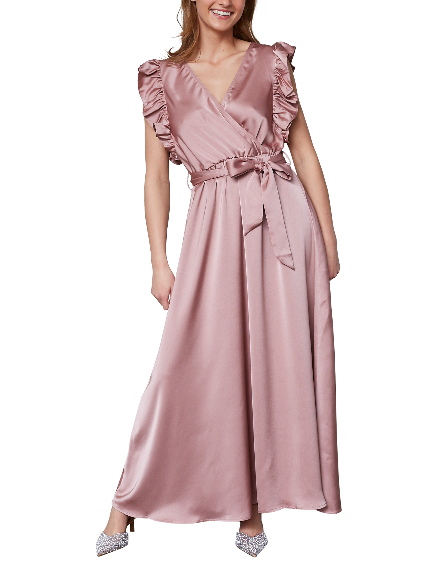 Product image 1 of 4, which shows Sisters Point Gilea Satin V-Neck Maxi Dress, Dusty Rose, XS