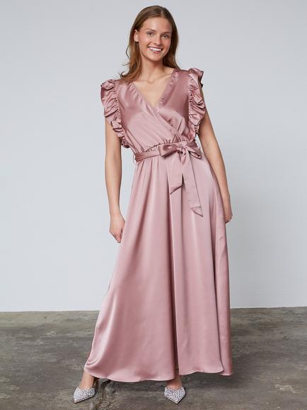 Sisters Point Gilea Satin V-Neck Maxi Dress, Dusty Rose, Dusty Rose